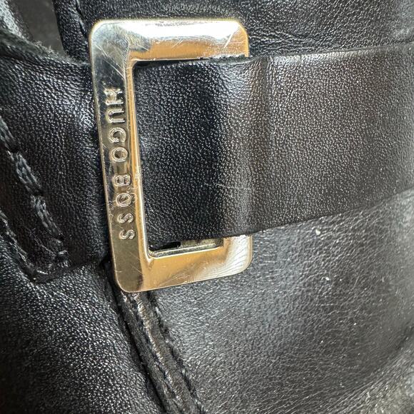 Hugo Boss black loafer Mens 7.5 leather dress shoes buckle square slip on main image 12
